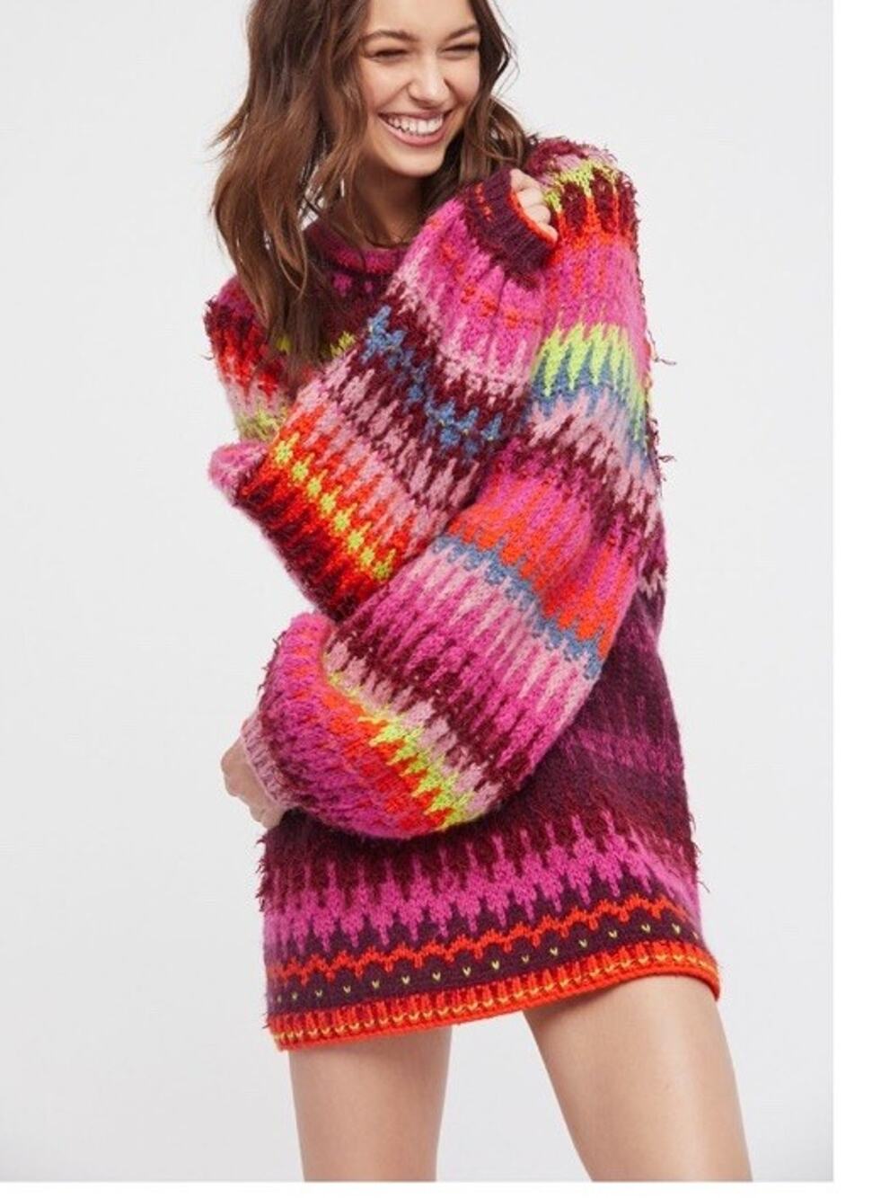 Free People Castle in the Sky Multi Colored Sweater, Oversize Large NEW
